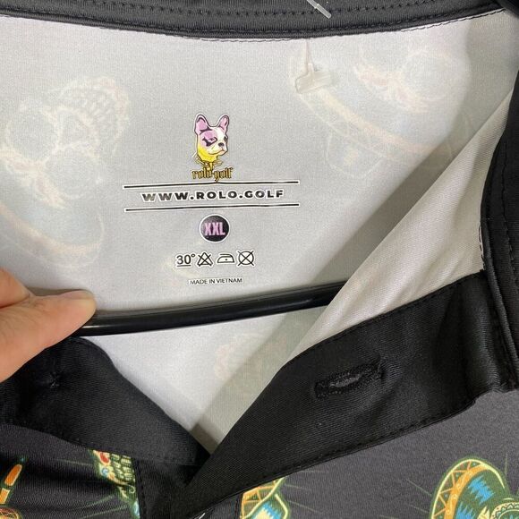 Rolo Golf Mens XXL Polo Shirt AOP Performance Golfer Skull Black Casual - Picture 6 of 10